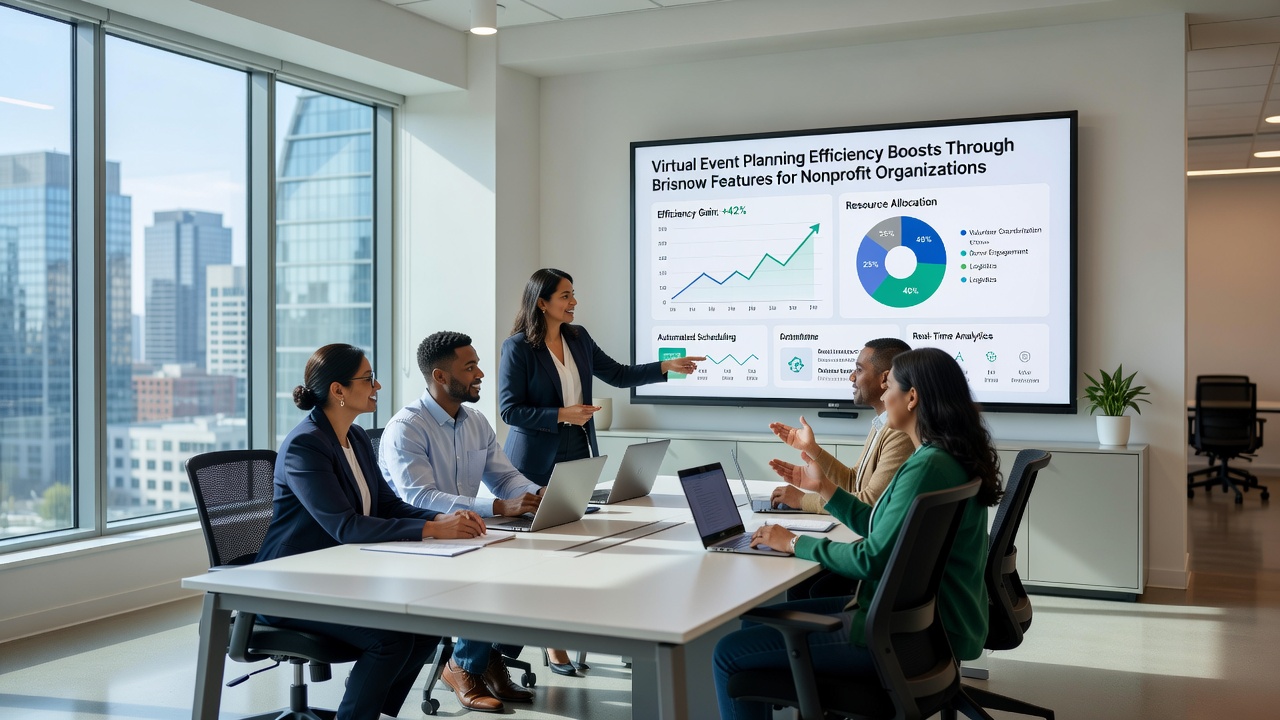 Nonprofit team using Brisnow features to coordinate a virtual fundraiser with live analytics visible